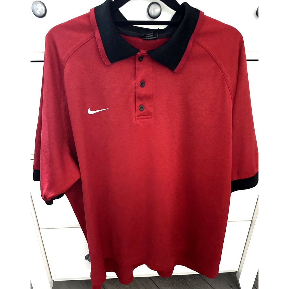 Vintage 90s Nike Team Polo Shirt Mens XL Red Black Collar Made in USA Cotton